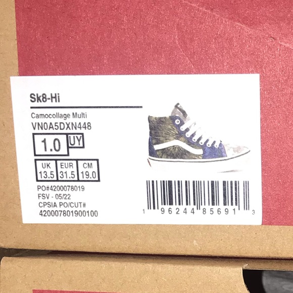 VANS AUTHENTIC SK8-HI Camocollage Multi Boys size 1.0 BACK TO SCHOOL SALE! - Picture 5 of 7